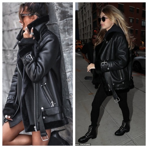 Avec Les Filles Faux Shearling Black Biker Jacket - Picture 6 of 14